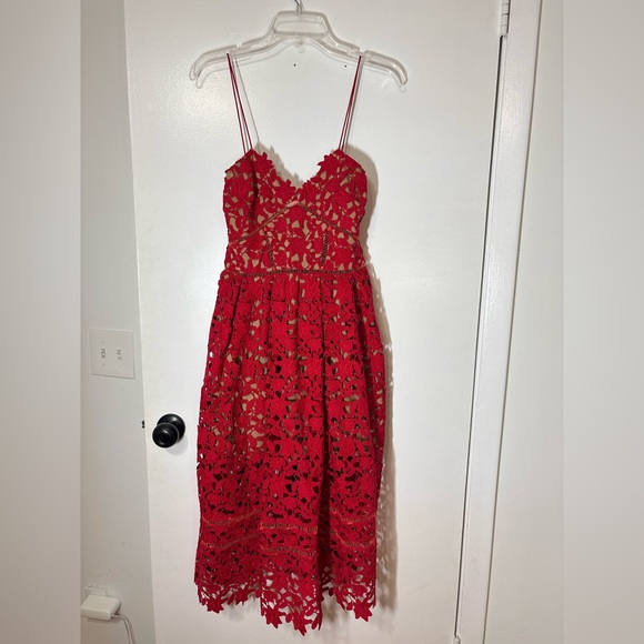 Self-Portrait Women’s Red Azaelea Fit & Flare Lace Midi Dress Size UK 10 US 6 - Picture 4 of 16